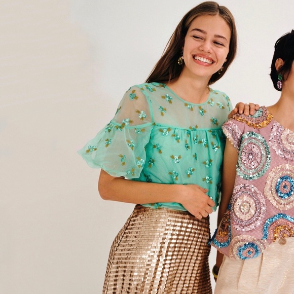 Anthropologie 2P Sabine Beaded Mint Blouse Top NWT - Picture 2 of 8